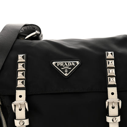 Prada Nylon New Vela Studded Messenger Black White Black White 8 of 15