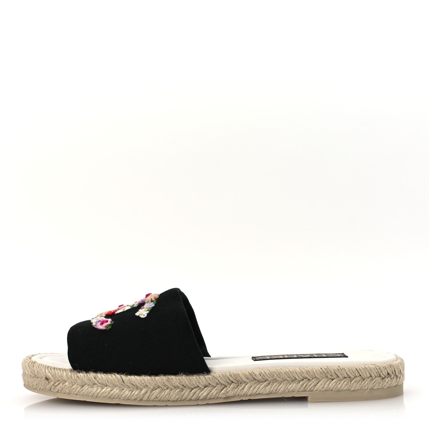 Cotton Floral CC Espadrille Slip On Sandals 40 Black
