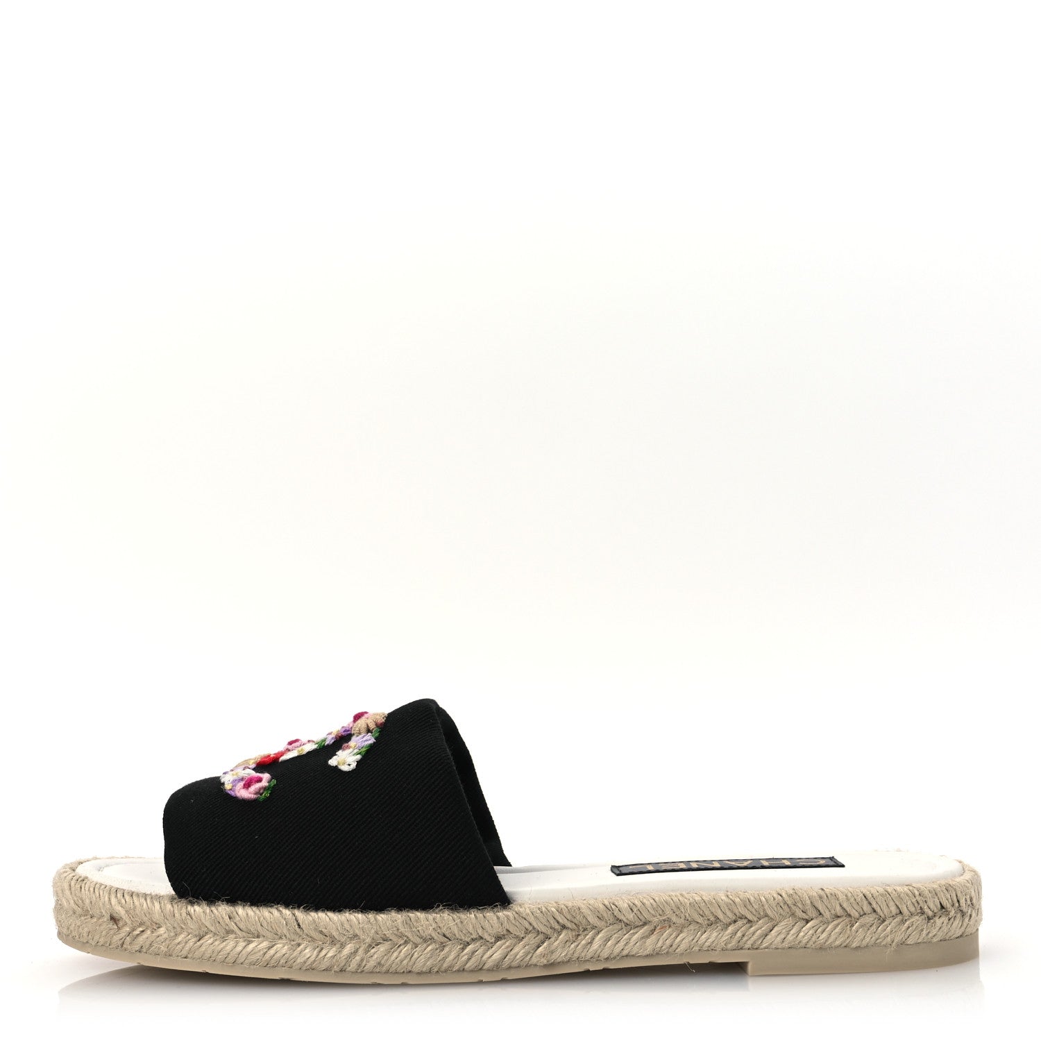 Chanel Cotton Floral CC Espadrille Slip On Sandals 40 Black 1 of 13