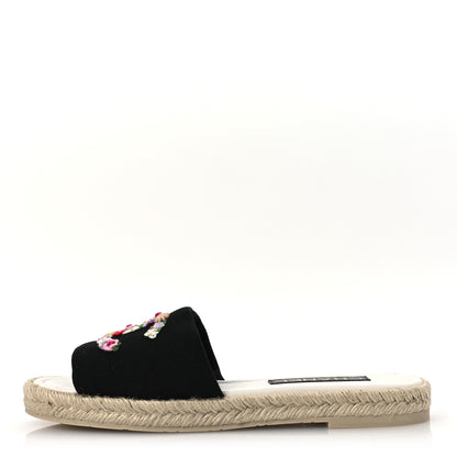 Chanel Cotton Floral CC Espadrille Slip On Sandals 40 Black 1 of 13