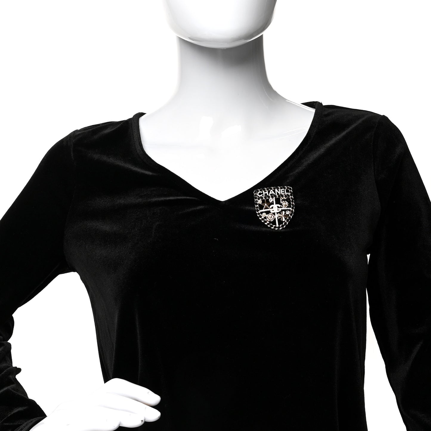 Lambskin Pearl Strass Sergeant Chanel Shield Brooch Gold