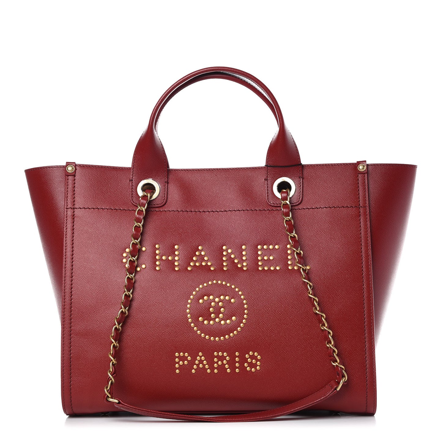 Caviar Small Studded Deauville Tote Red