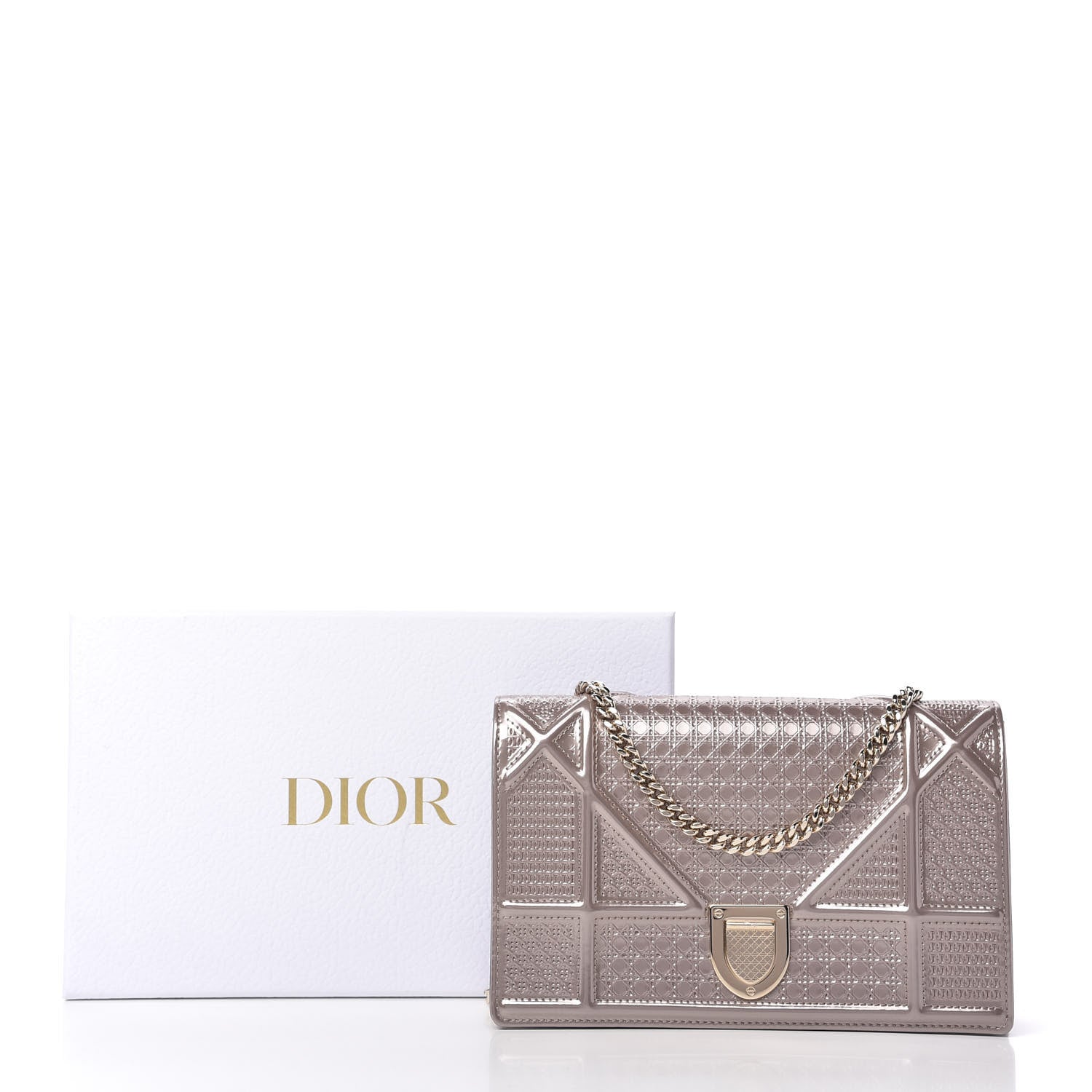 Christian Dior Metallic Patent Micro-Cannage Diorama Wallet on Chain Pouch Hyper Pink 10 of 10
