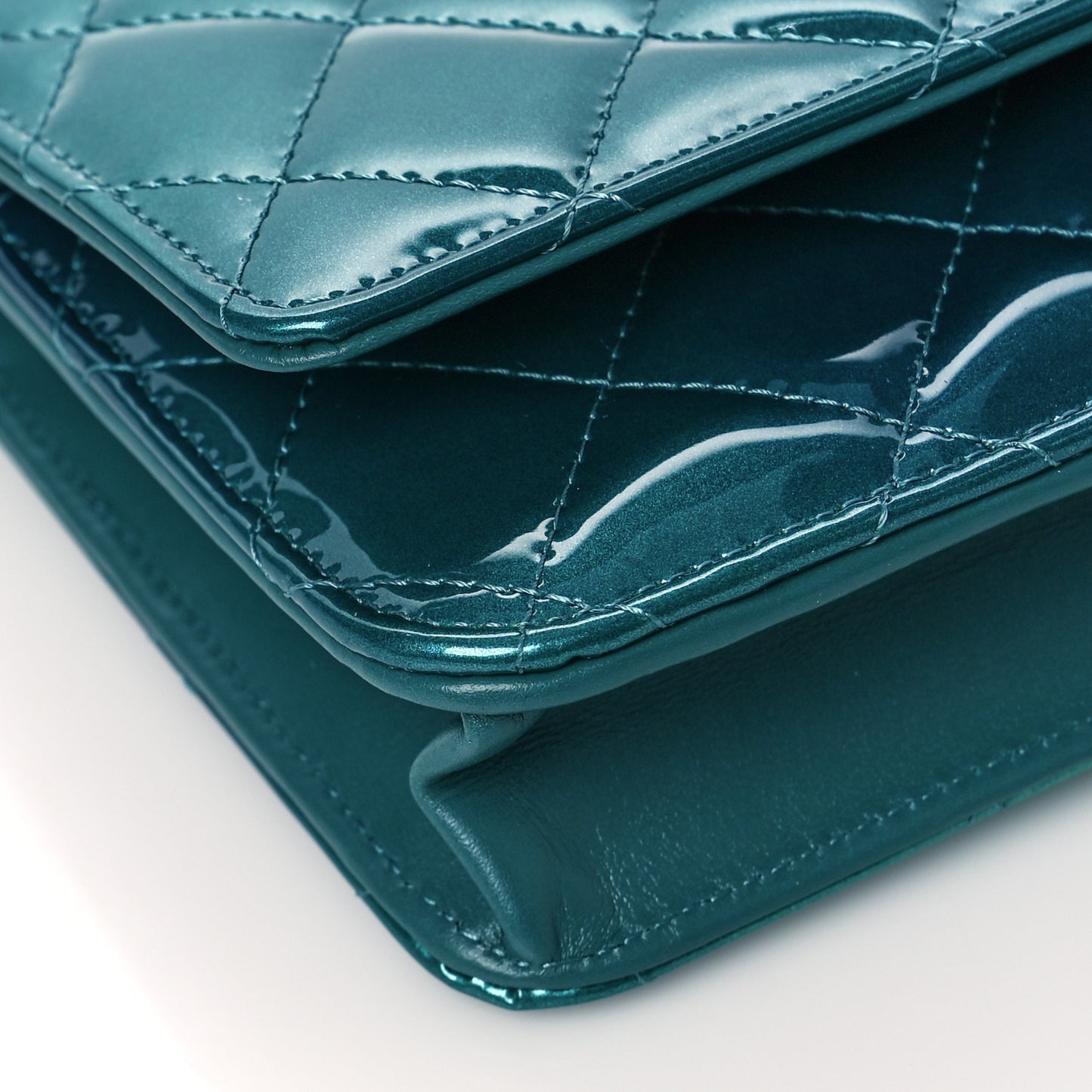 Shaded Patent Calfskin Quilted Wallet On Chain WOC Green Blue