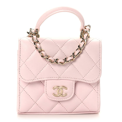 Chanel Lambskin Quilted Top Handle Clutch With Chain Light Pink 1 of 11
