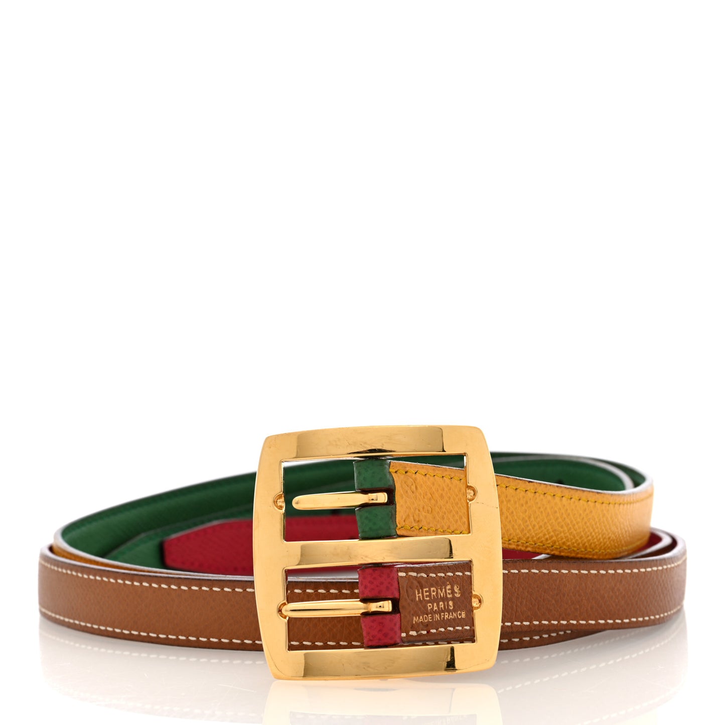 Epsom Double Strap Reversible Belt 80 32 Green Red Gold Yellow