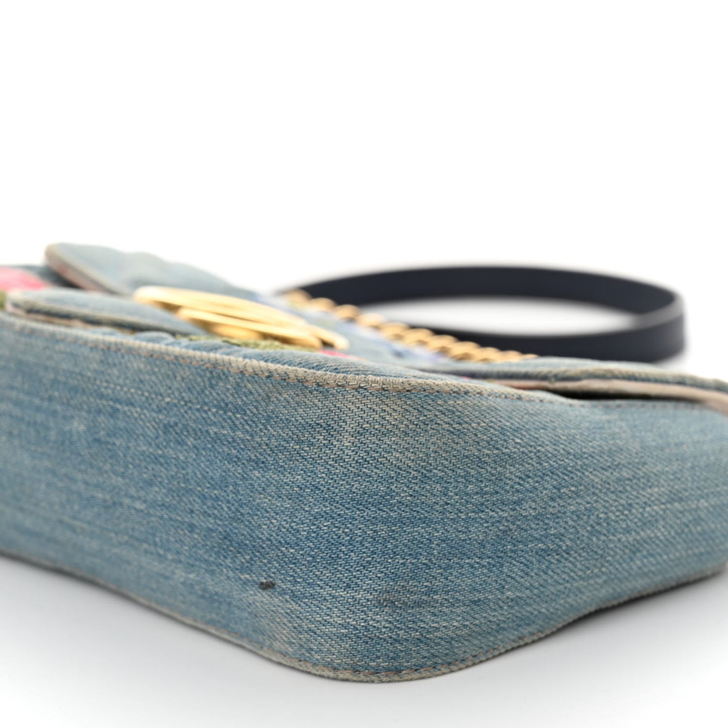 Denim Matelasse Floral Embroidered Mini GG Marmont Shoulder Bag Blue