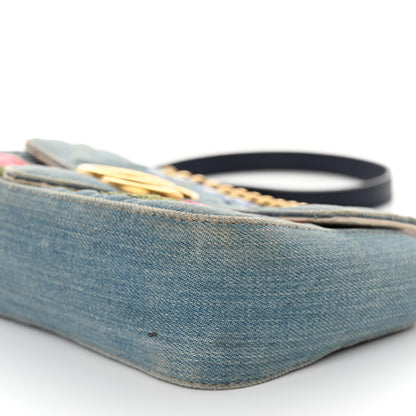Gucci Denim Matelasse Floral Embroidered Mini GG Marmont Shoulder Bag Blue 10 of 12