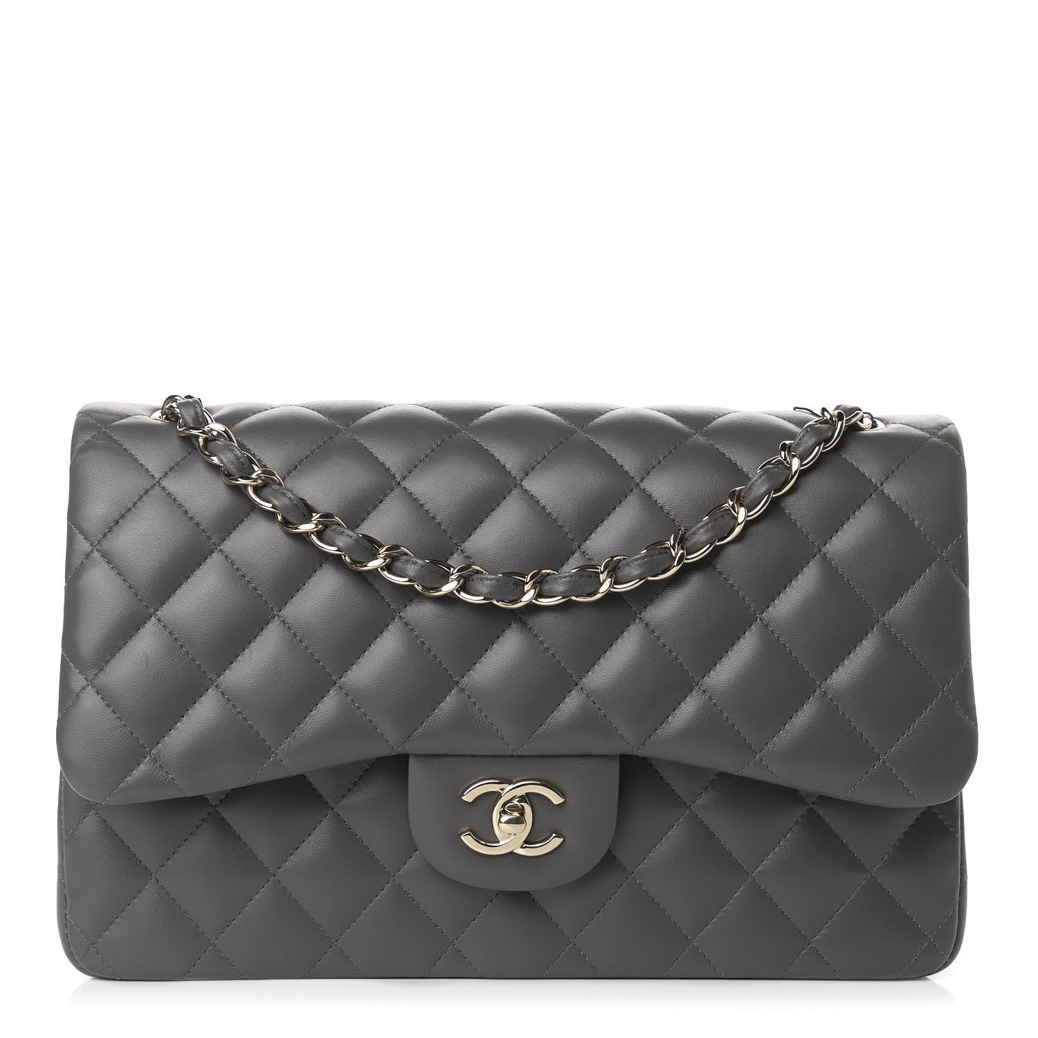 Chanel Lambskin Quilted Jumbo Double Flap Grey 1 of 10