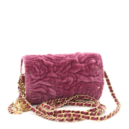 Chanel Velvet Camellia Embossed Jewel Belt Card Holder With Chain Pink 3 of 9