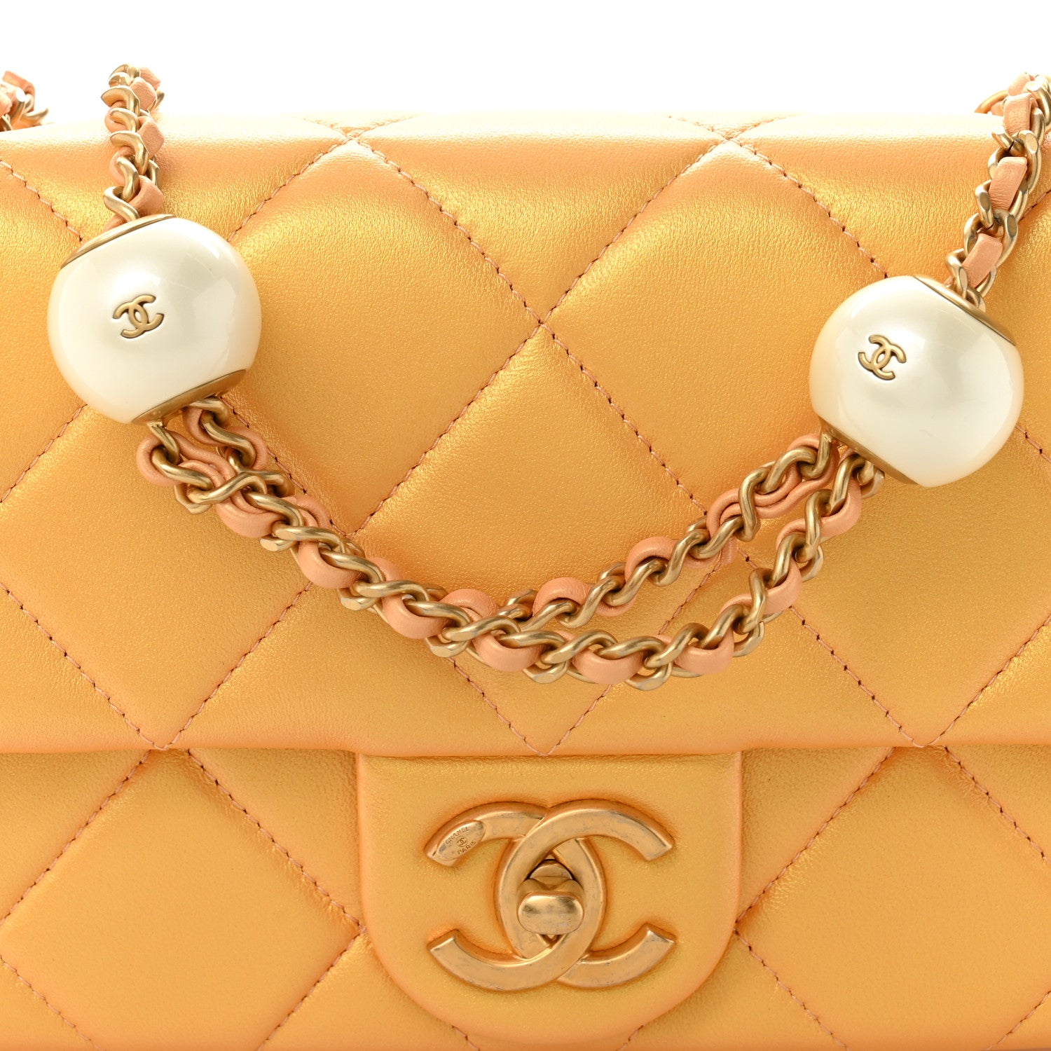 Chanel Pearly Lambskin Quilted Pearl Small Flap Orange 8 of 11