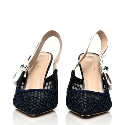 Christian Dior Resille Lambskin Ribbon J'Adior Slingback 100mm Pumps 38 Indigo Blue 2 of 9