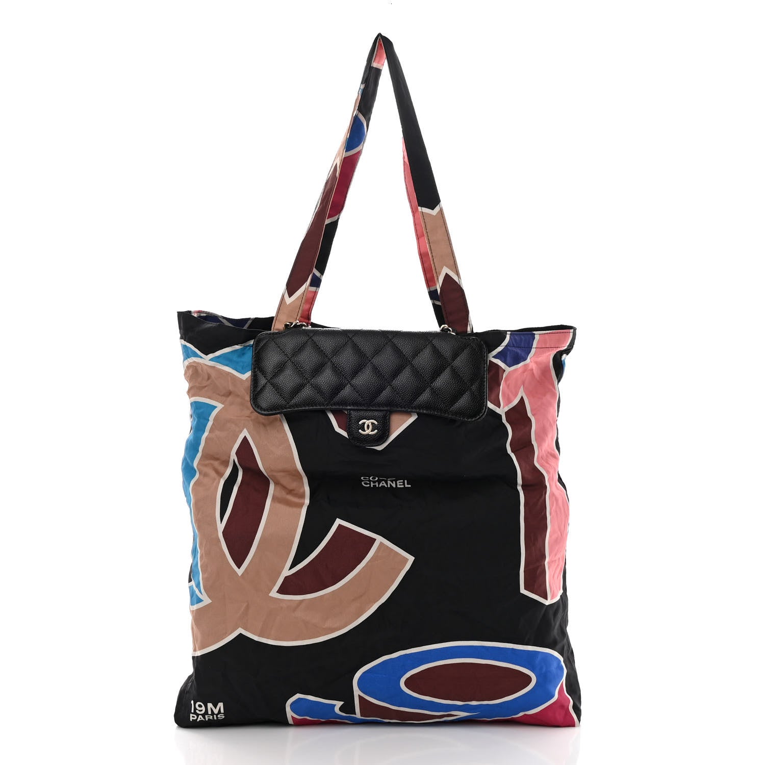 Chanel Caviar Fabric Quilted Foldable Tote With Chain Black Multicolor 6 of 19