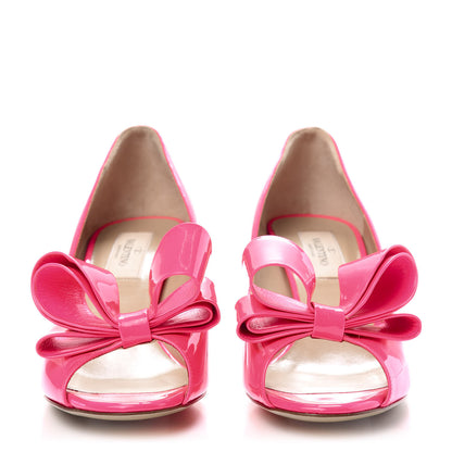 Valentino Garavani Patent Couture Bow Peep Toe Low Heel Pumps 37.5 Peony 2 of 7