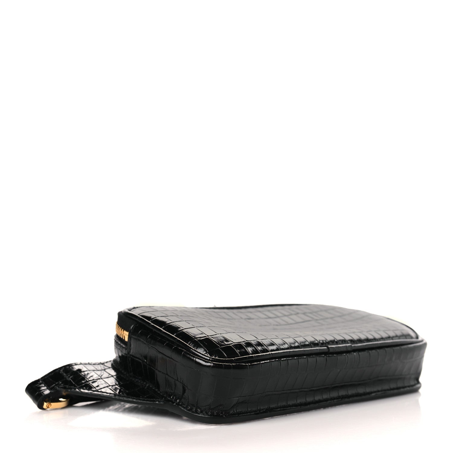 Tom Ford Calfskin Crocodile Embossed Small Zip Belt Bag Black 4 of 9