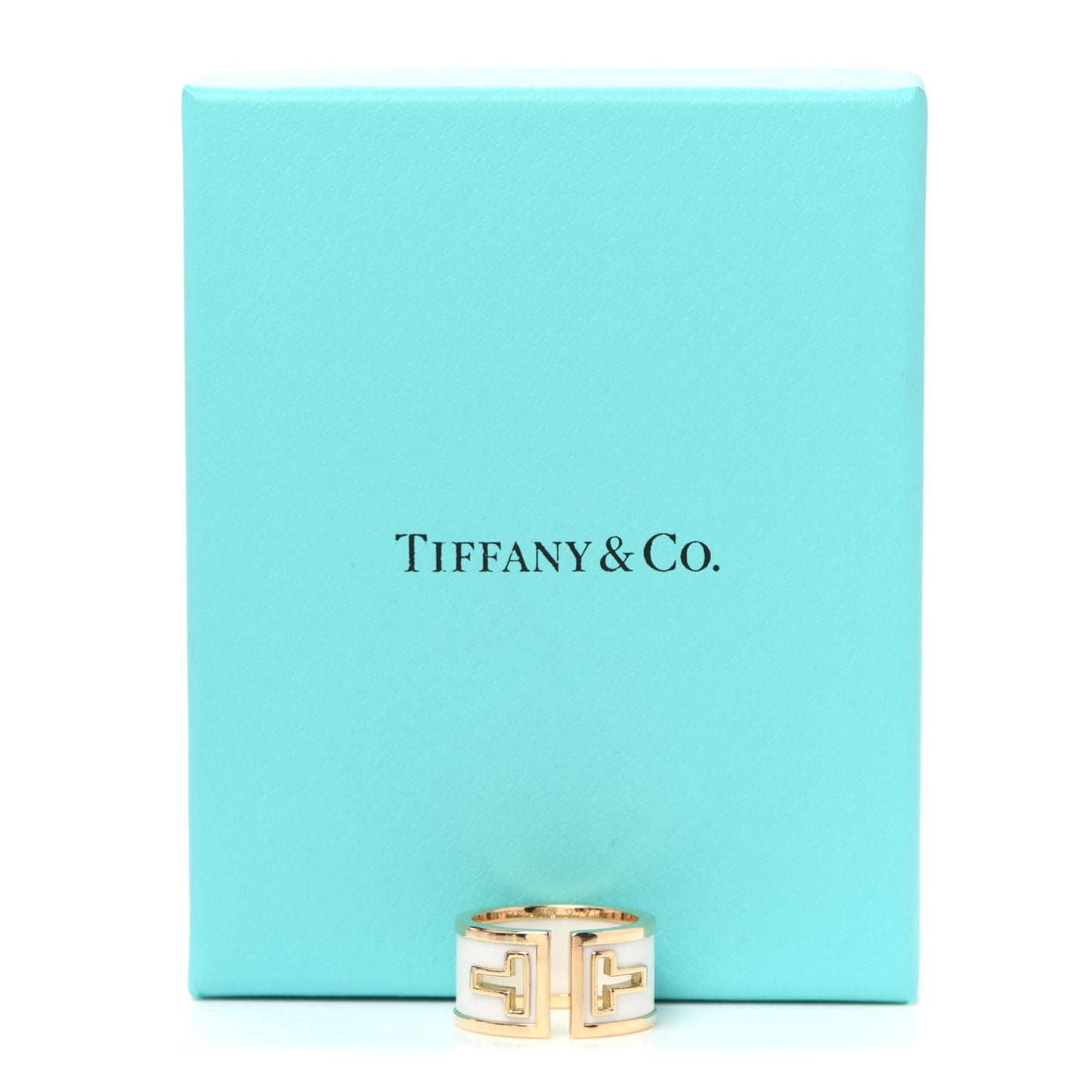 18K Yellow Gold White Ceramic T Cutout Ring 52 6