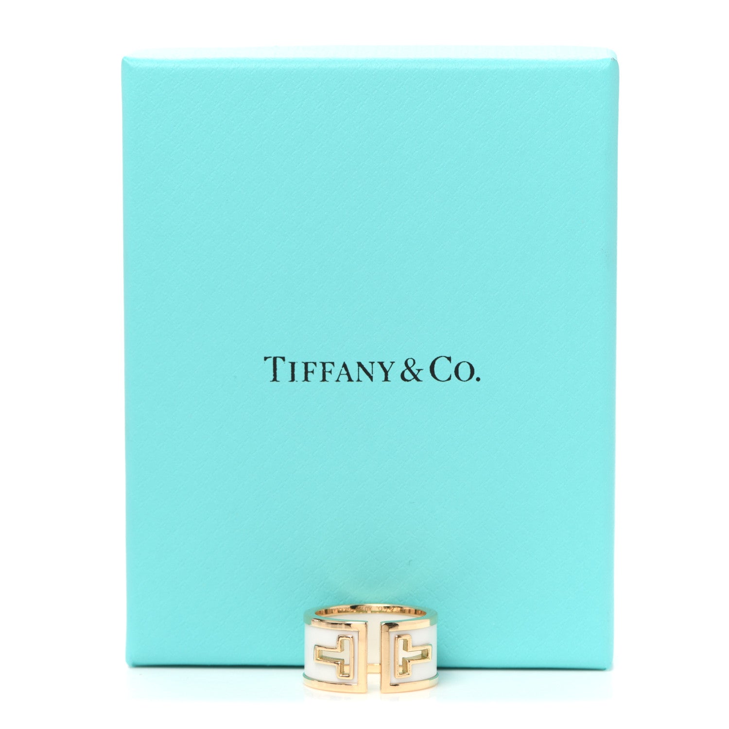 Tiffany 18K Yellow Gold White Ceramic T Cutout Ring 52 6 5 of 5