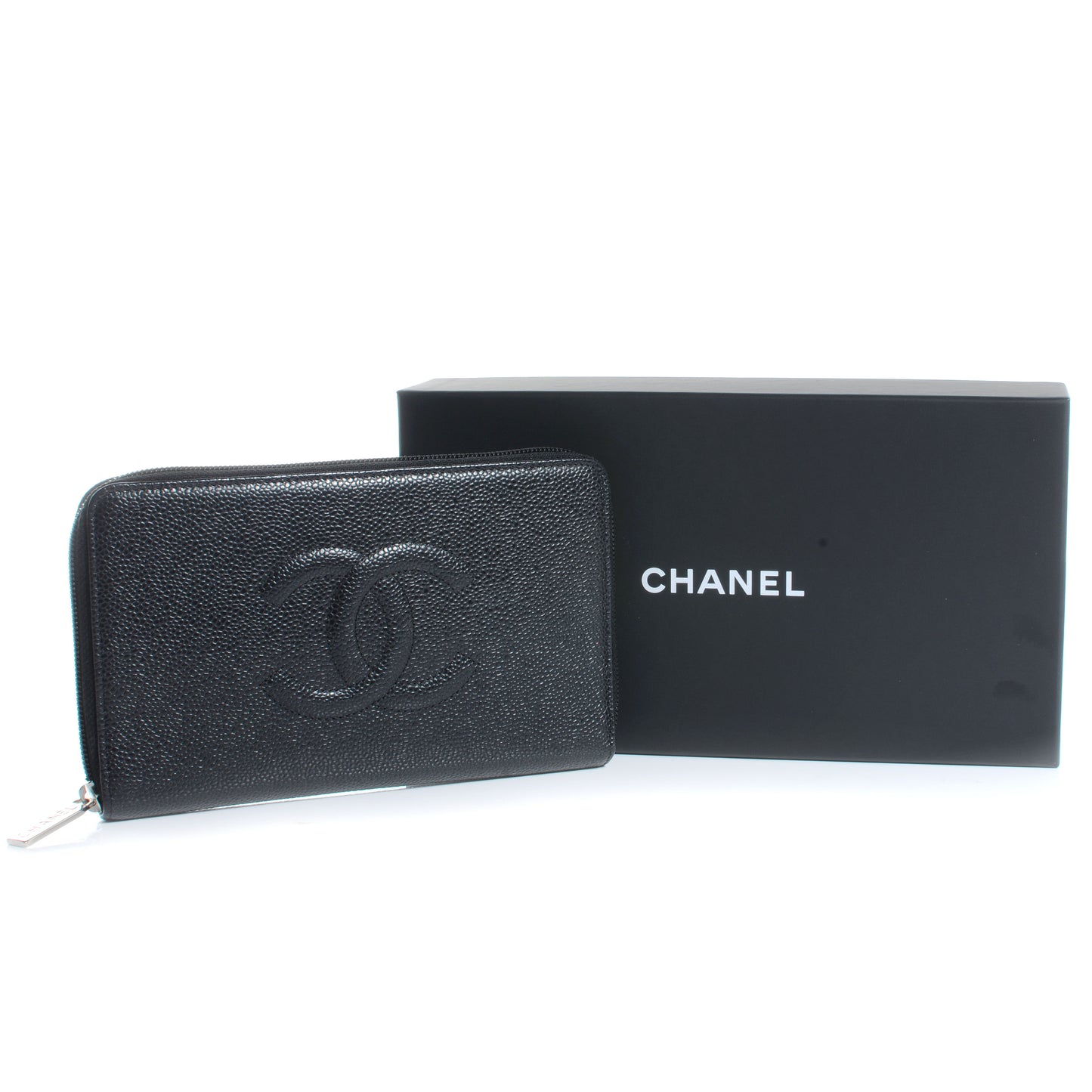 Caviar Large Zip CC Around Wallet Black
