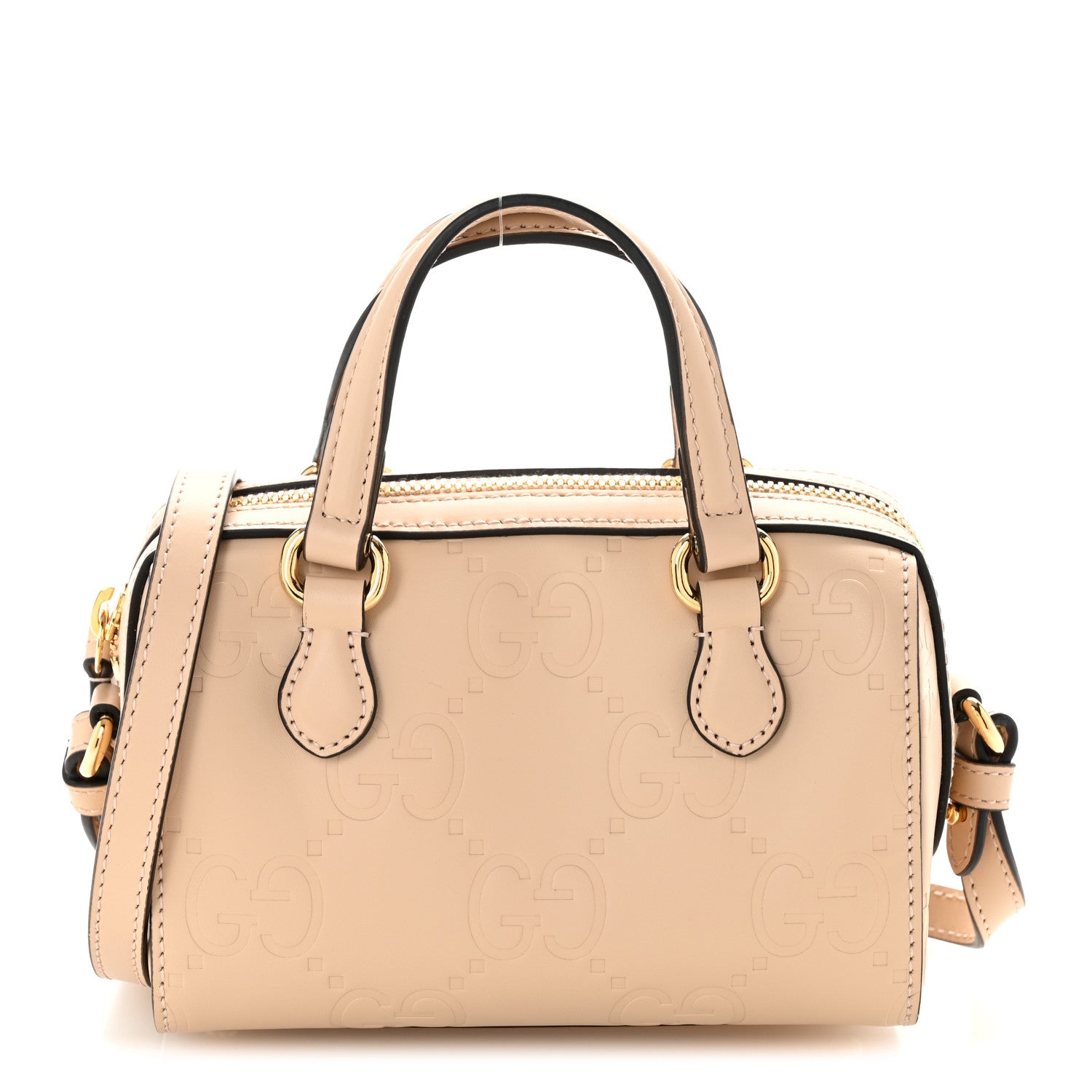 Gucci Gilbert Calfskin Jumbo GG Embossed Super Mini Top Handle Bowler Bag Beige 1 of 12