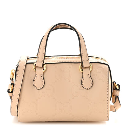 Gucci Gilbert Calfskin Jumbo GG Embossed Super Mini Top Handle Bowler Bag Beige 1 of 12