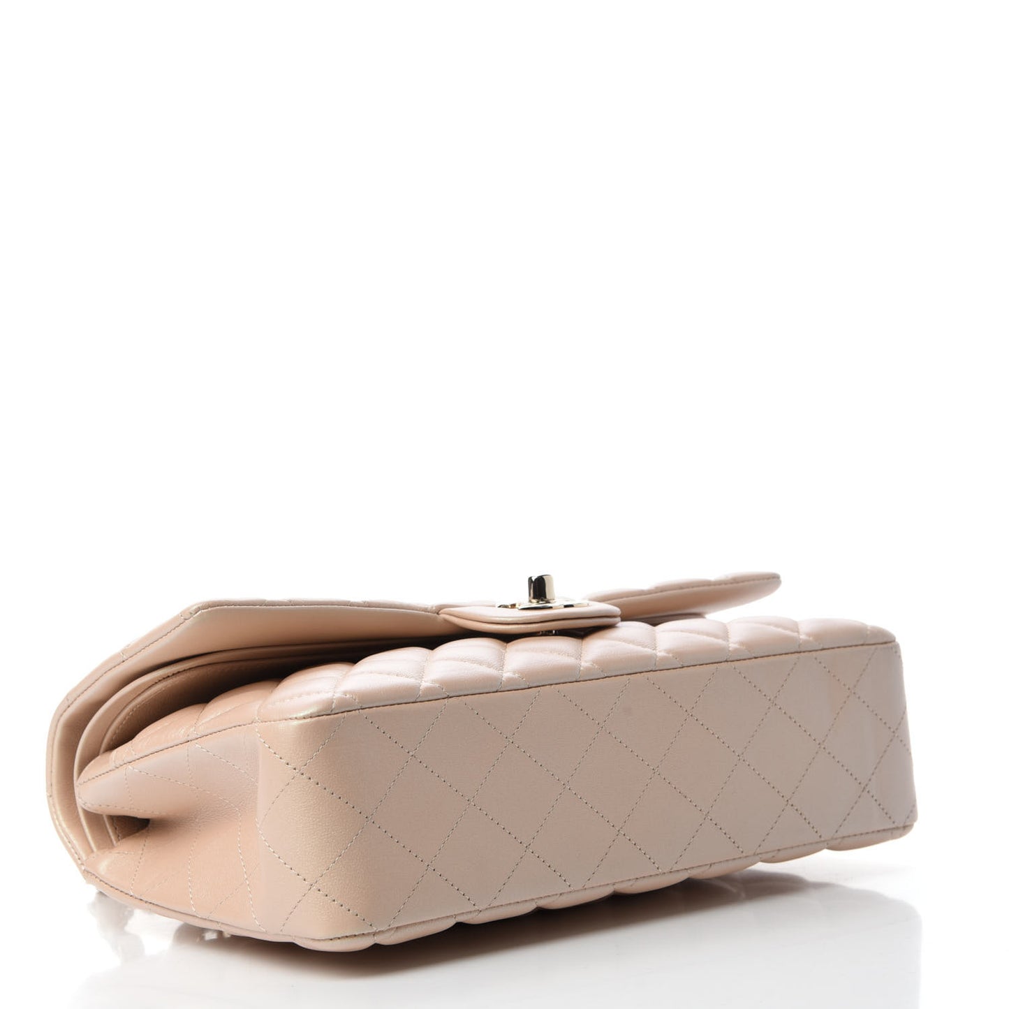 Iridescent Calfskin Quilted Medium Double Flap Beige