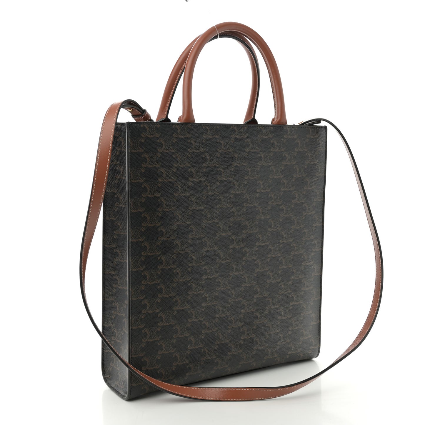 Triomphe Canvas Calfskin Small Vertical Cabas Tan