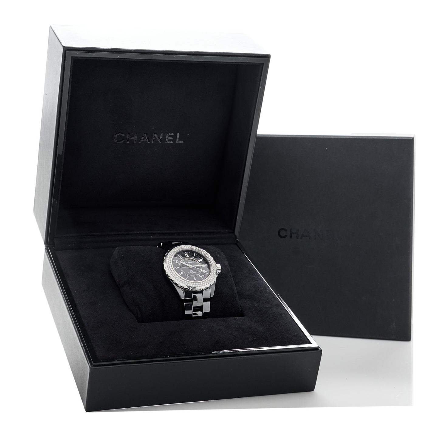 Stainless Steel Ceramic Diamond Pave Bezel 41mm J12 Automatic Watch Black