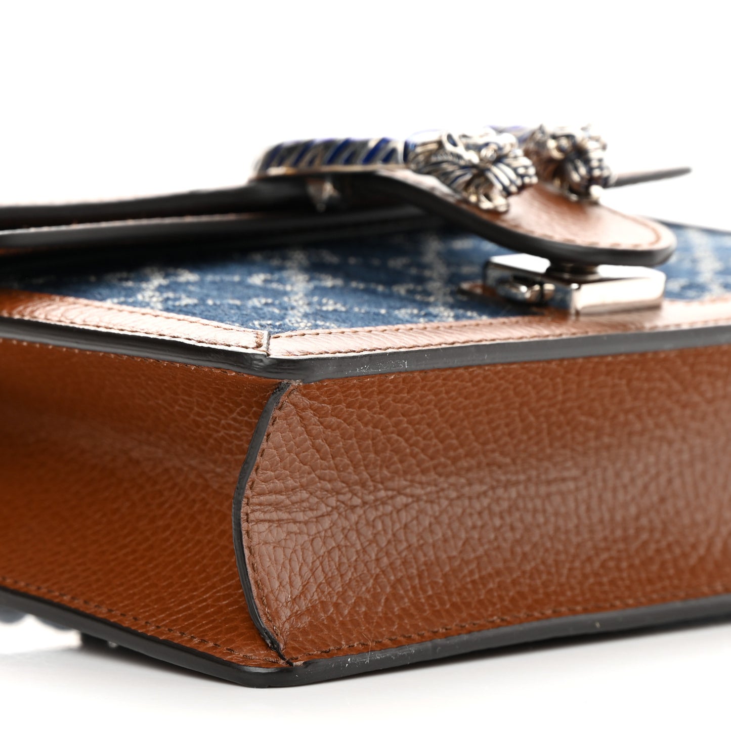 New Denim GG Monogram Dollar Calfskin Enamel Mini Dionysus Shoulder Bag Blue Tea Cuir Epilog Electric Blue