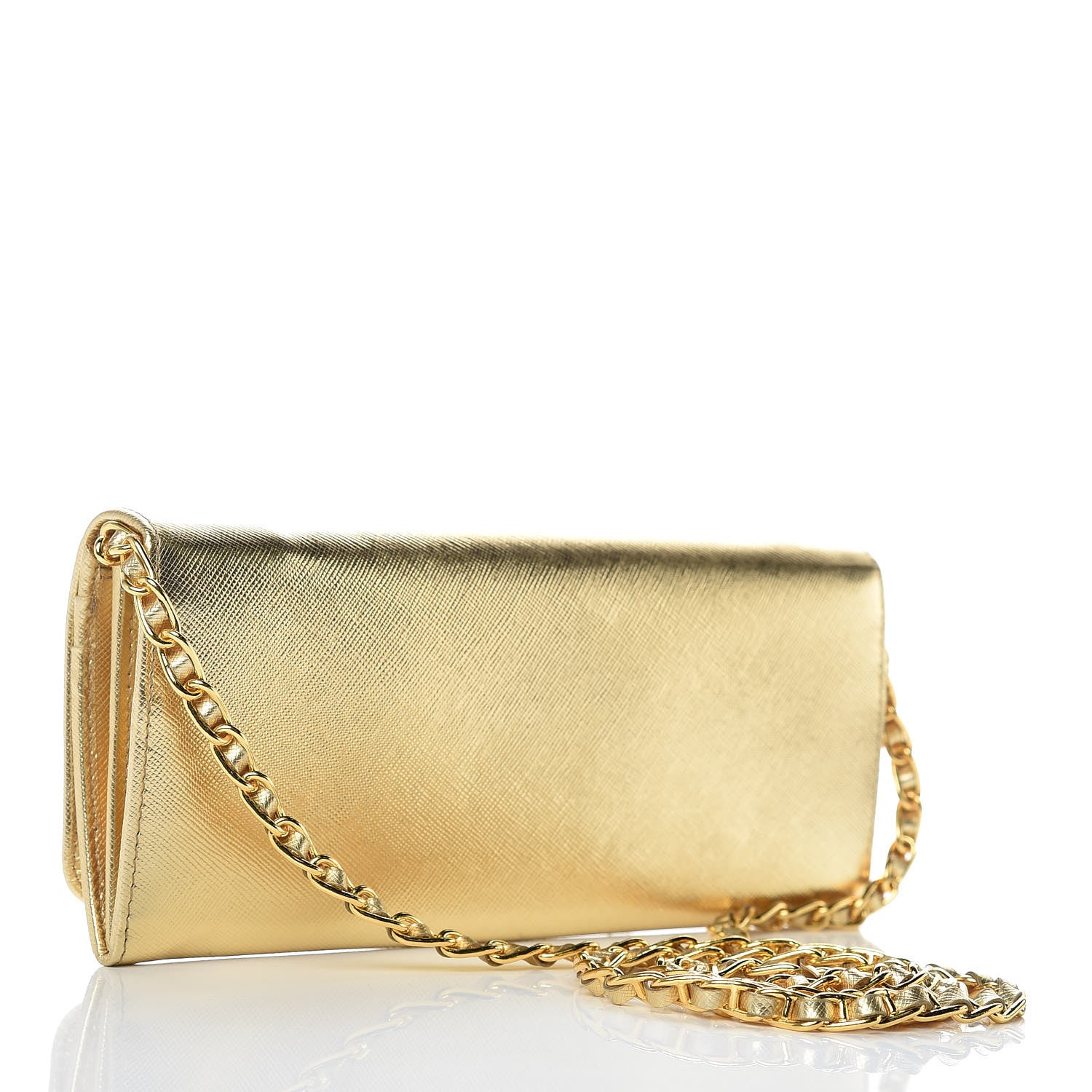 Prada Saffiano Metal Oro Chain Wallet Platino 3 of 10