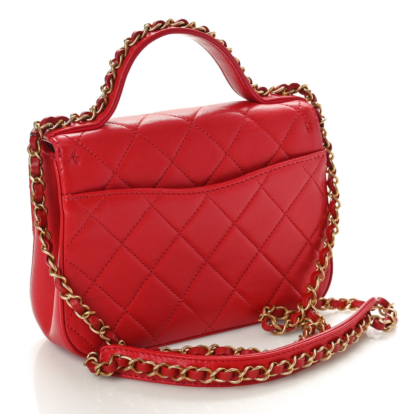 Lambskin Quilted Small Chain Infinity Top Handle Flap Dark Red