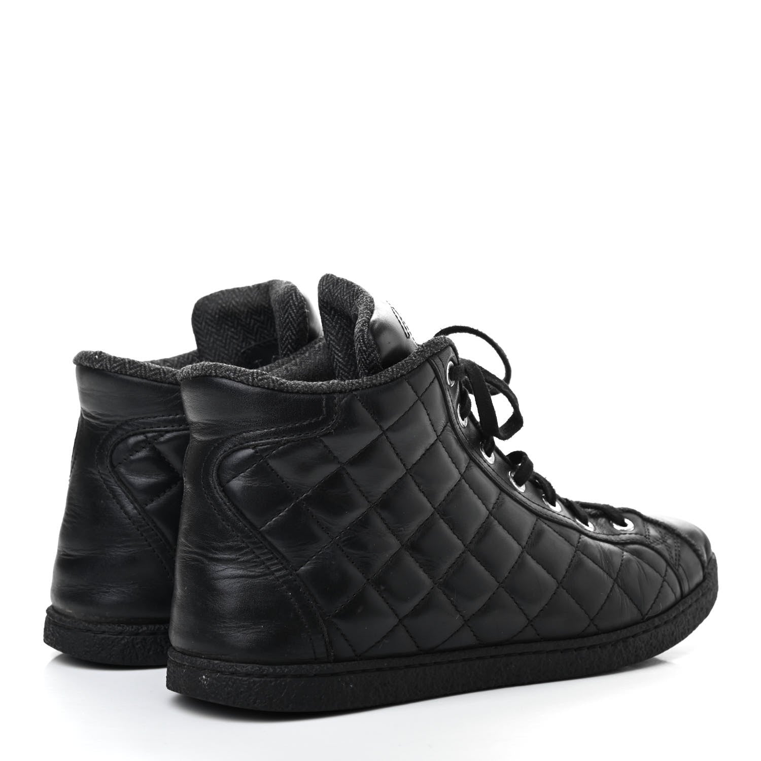 Chanel Lambskin Quilted High Top Sneakers 38 Black 4 of 8