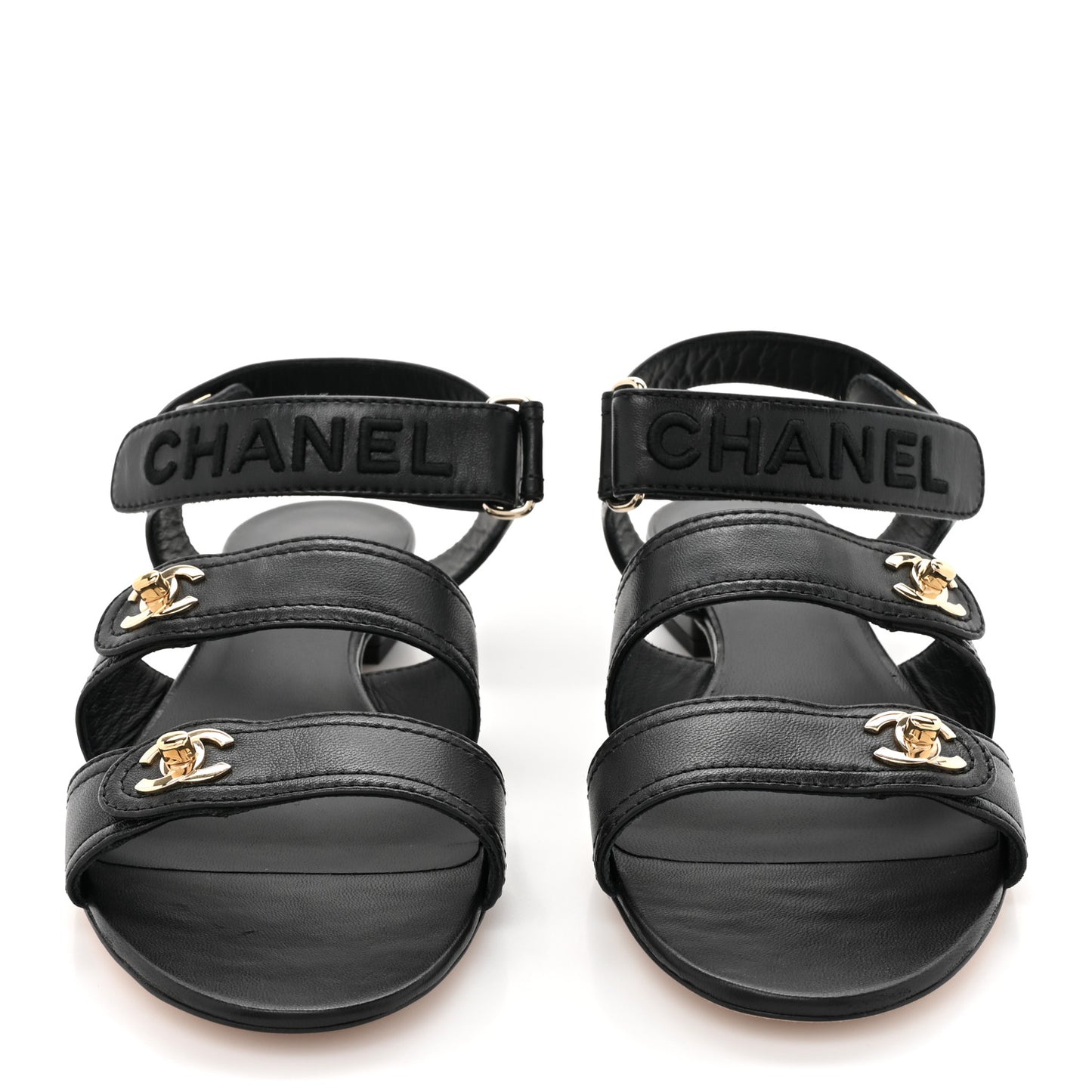 Lambskin Logo CC Turnlock Sandals 37 Black