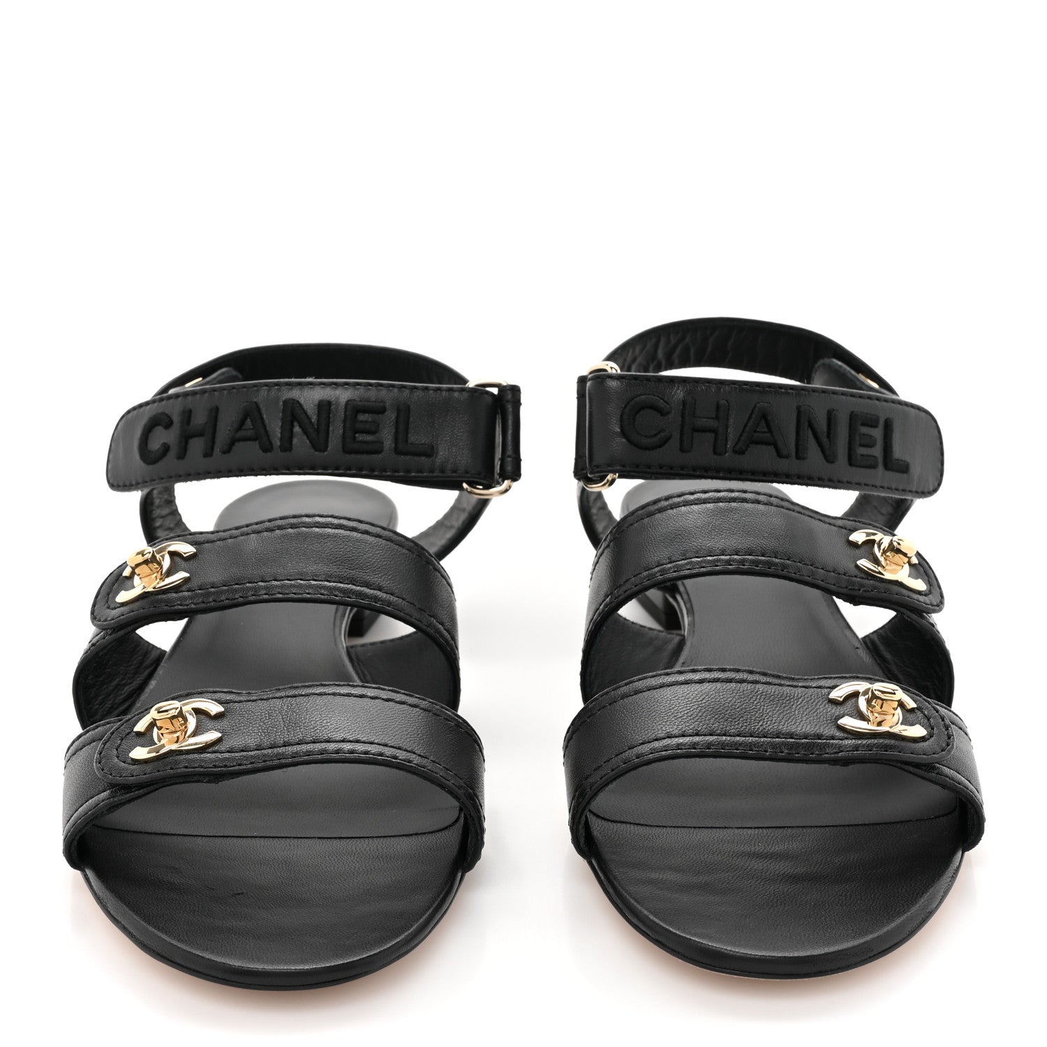Chanel Lambskin Logo CC Turnlock Sandals 37 Black 2 of 9