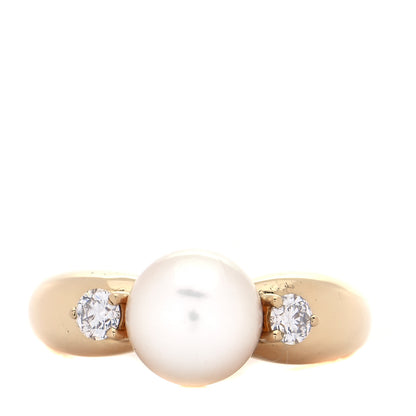 Mikimoto 18K Yellow Gold Diamond Pearl 8mm Ring 52 6 1 of 4