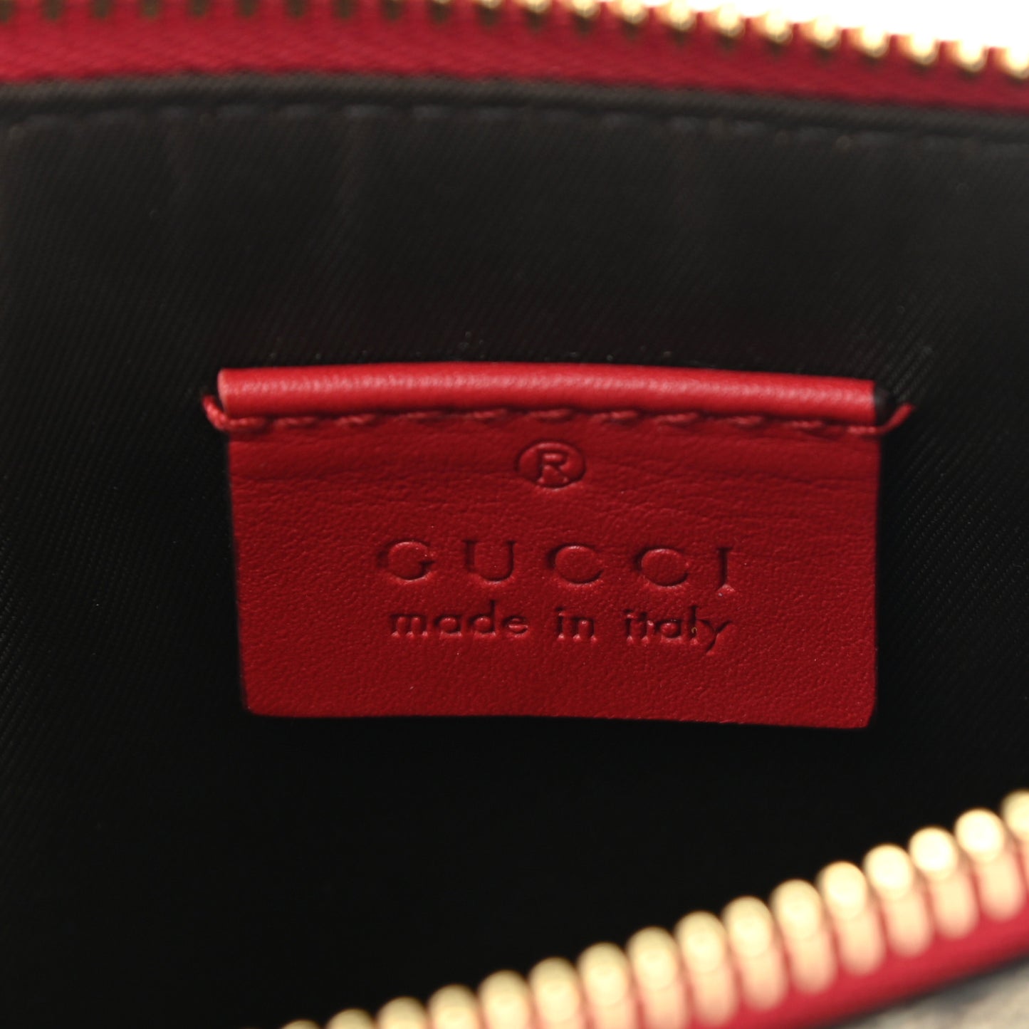 GG Supreme Monogram Merveilles Lips Zip Pouch Hibiscus Red