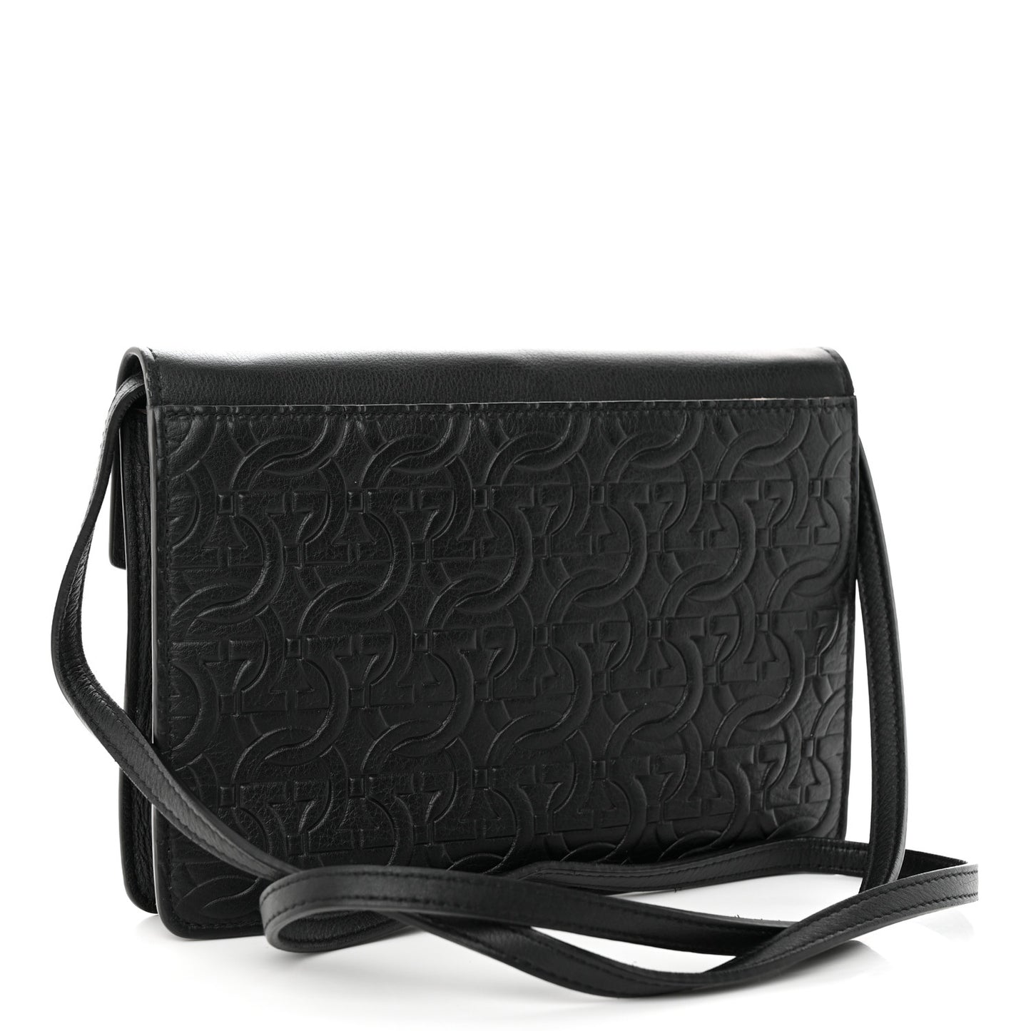 Calfskin Gancini Embossed Chain Bag Black