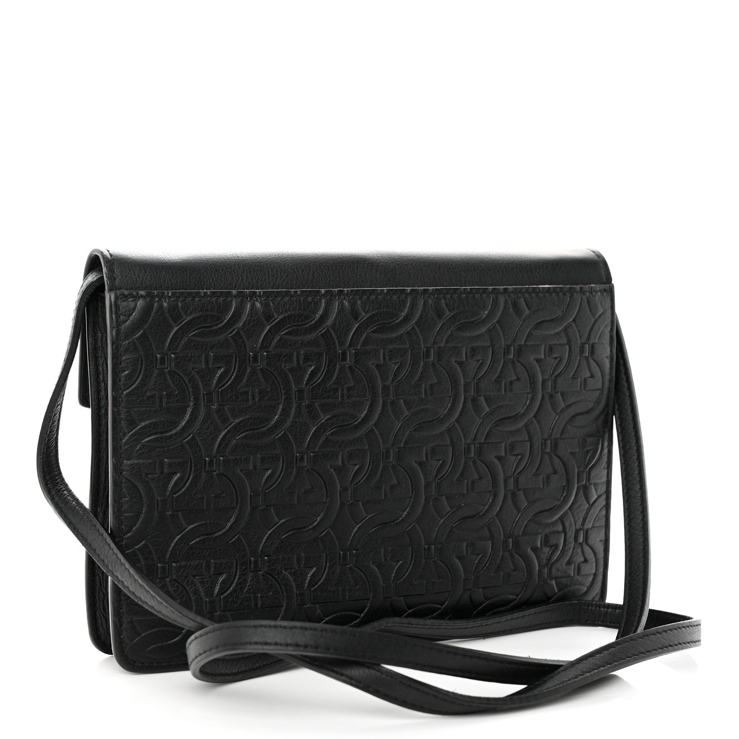 Salvatore Ferragamo Calfskin Gancini Embossed Chain Bag Black 3 of 10