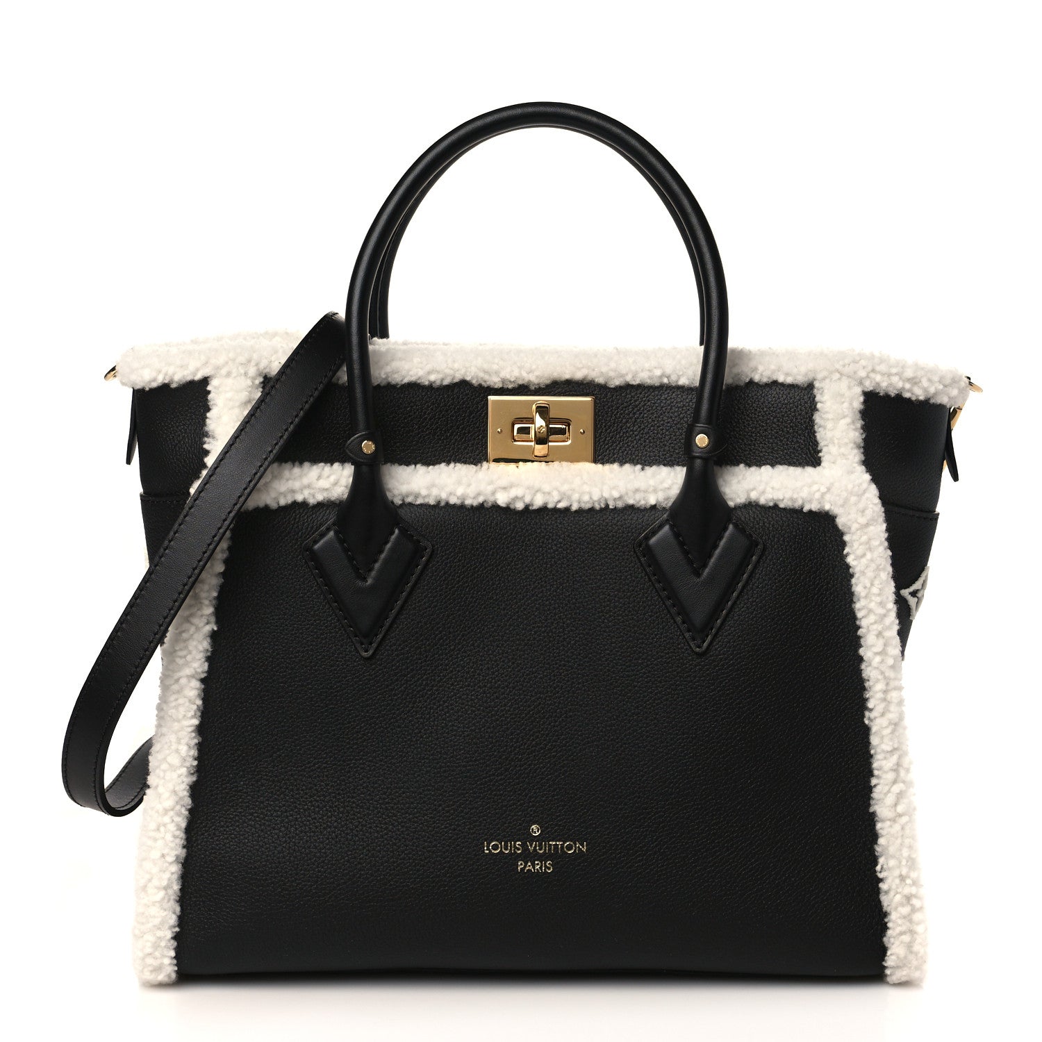 Louis Vuitton Grained Calfskin Shearling On My Side MM Black 1 of 8
