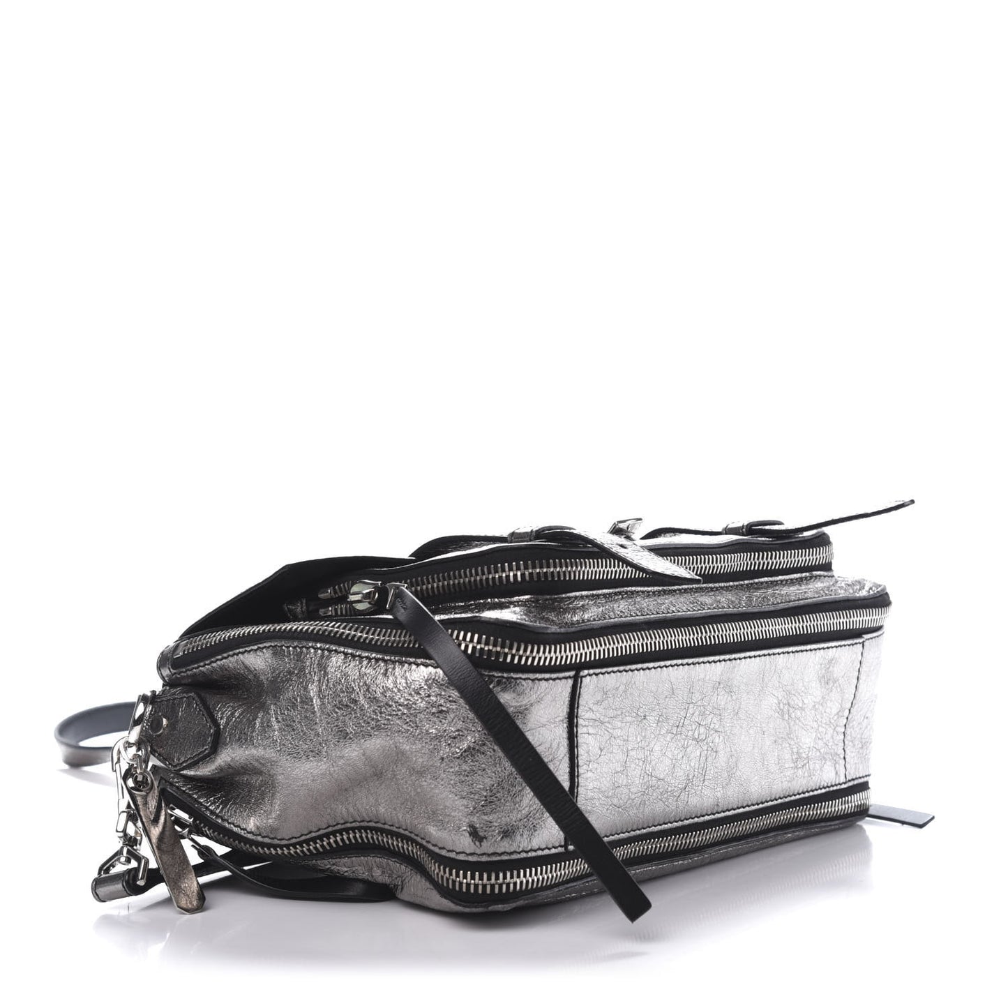 Metallic Paper Lambskin Medium PS1 Plus Zip Satchel Dark Silver
