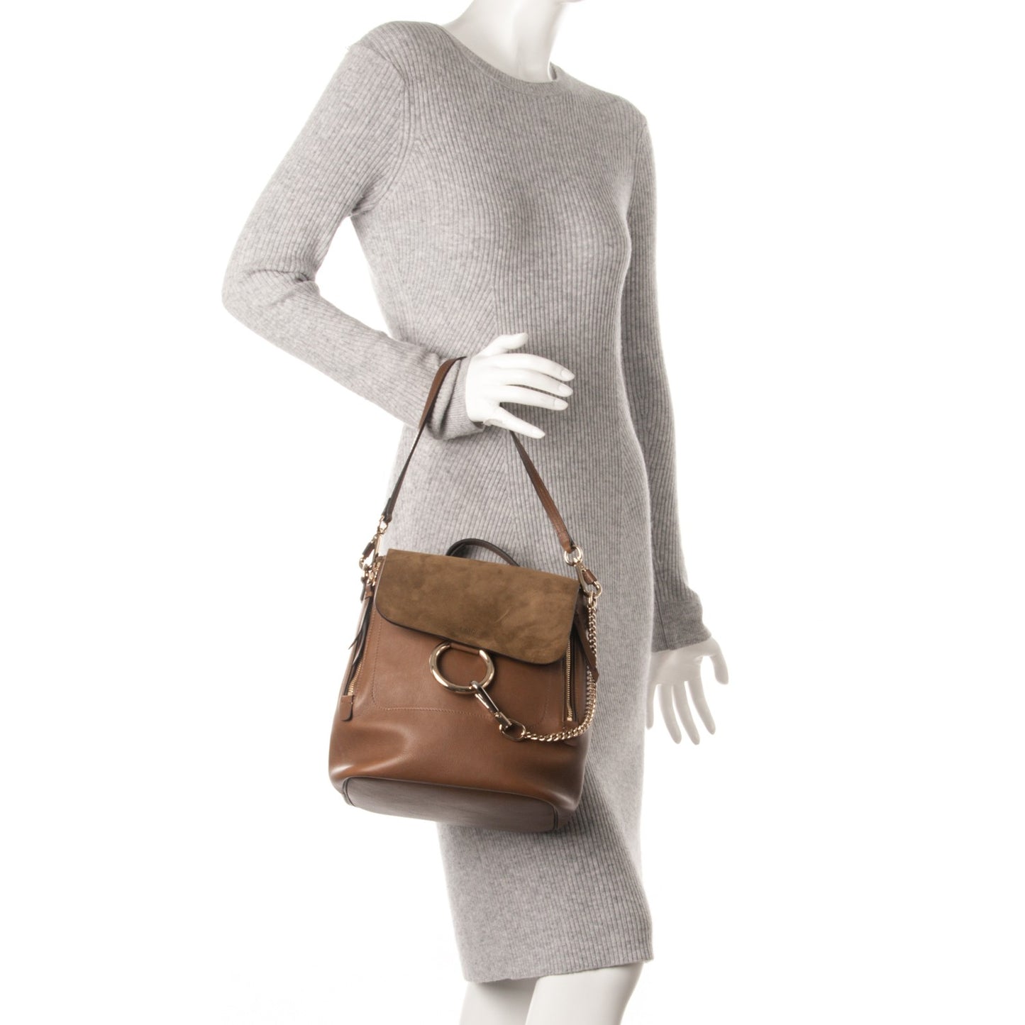 Suede Calfskin Medium Faye Backpack Woody Khaki