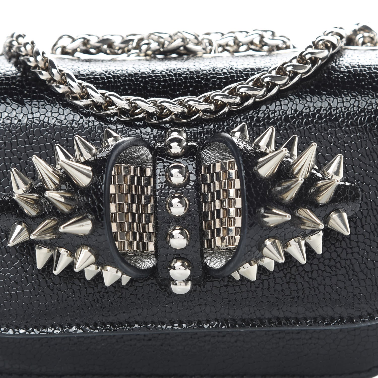 Christian Louboutin Jurassic Calfskin Spikes Sweety Charity NV Crossbody Bag Black Silver 7 of 13