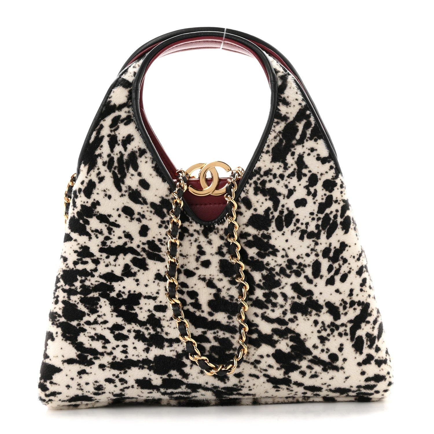 Chanel Pony Hair Printed Chic Lady Small Shopping Tote White Black 1 of 9