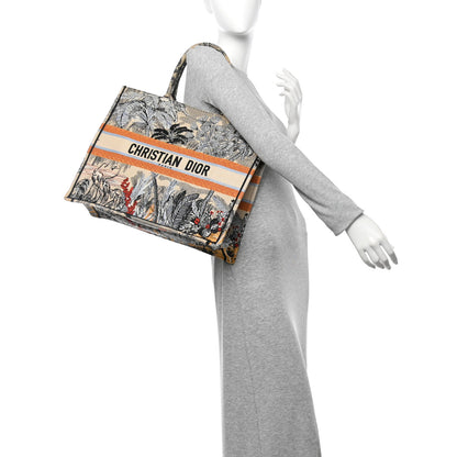 Christian Dior Canvas Embroidered Toile De Jouy Tropicalia Large Book Tote Denim Blue 2 of 11