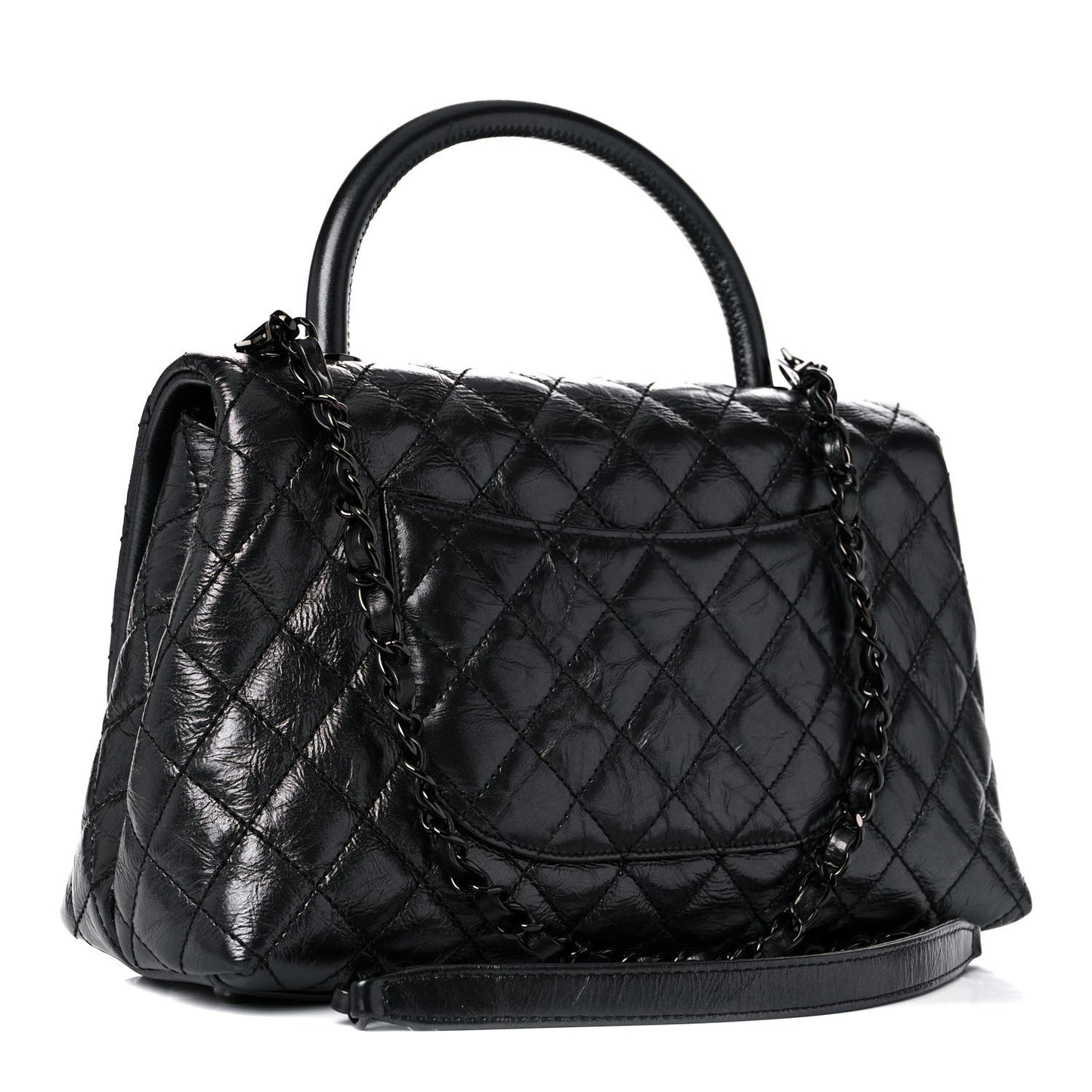 Aged Calfskin Quilted Small Coco Handle Flap So Black