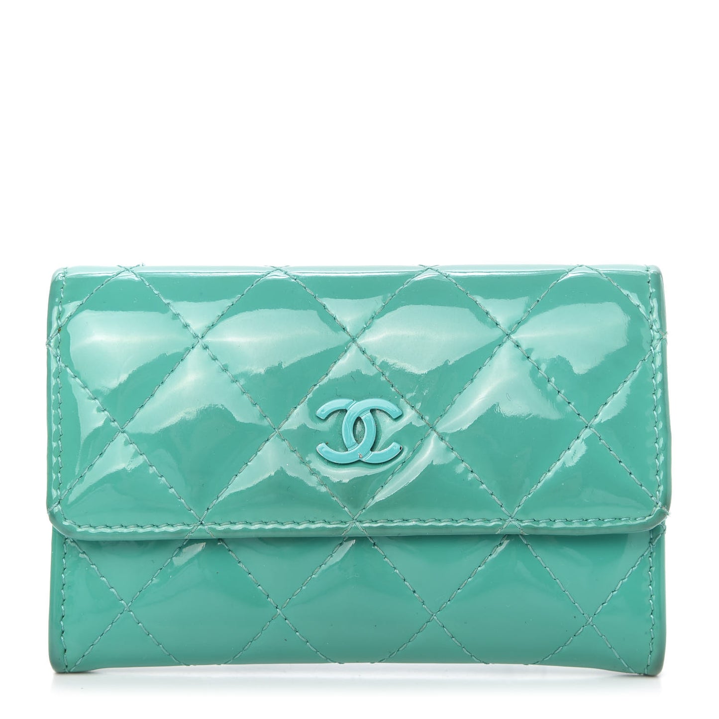 Patent Quilted Flap Card Holder Turquoise