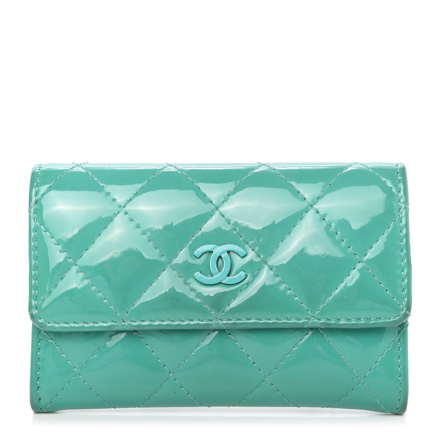 Chanel Patent Quilted Flap Card Holder Turquoise 1 of 11