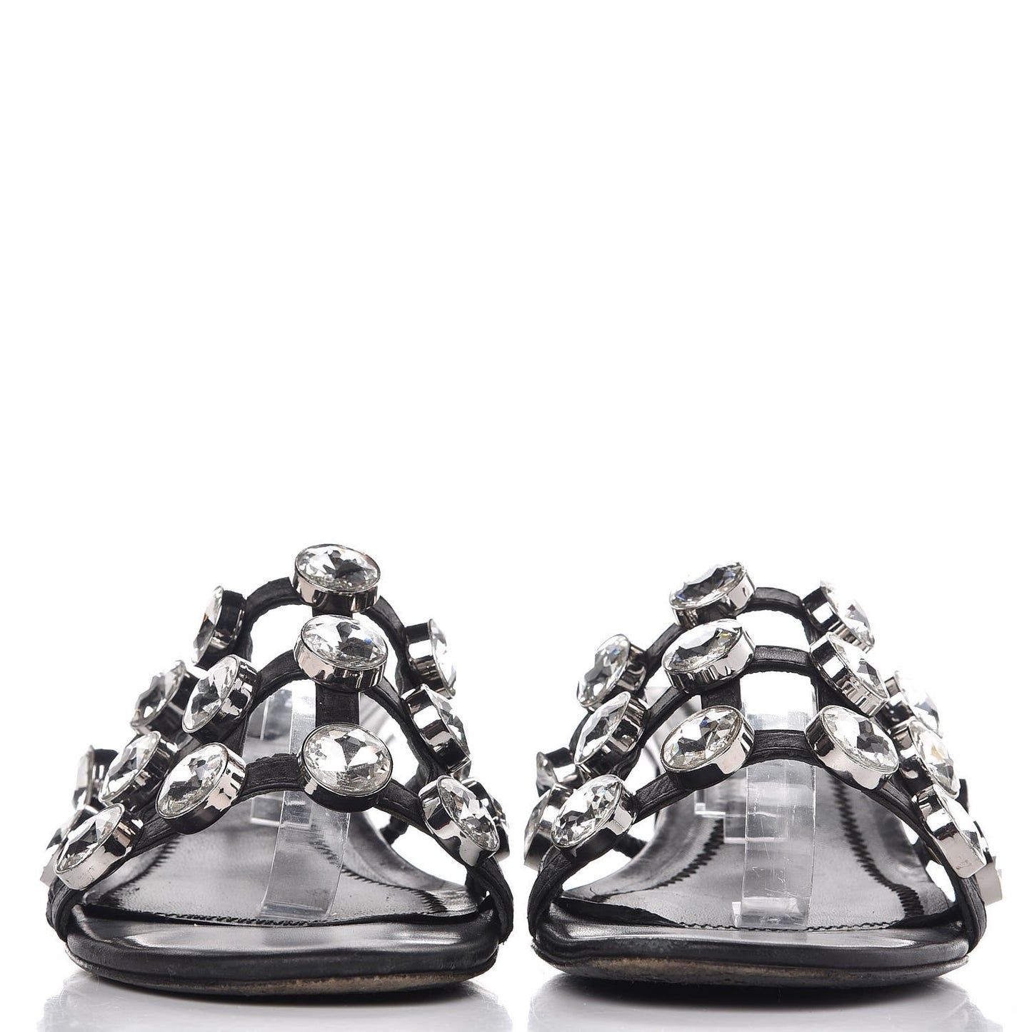 Calfskin Crystal Embellished Amelia Cut Out Sandals 35 Black