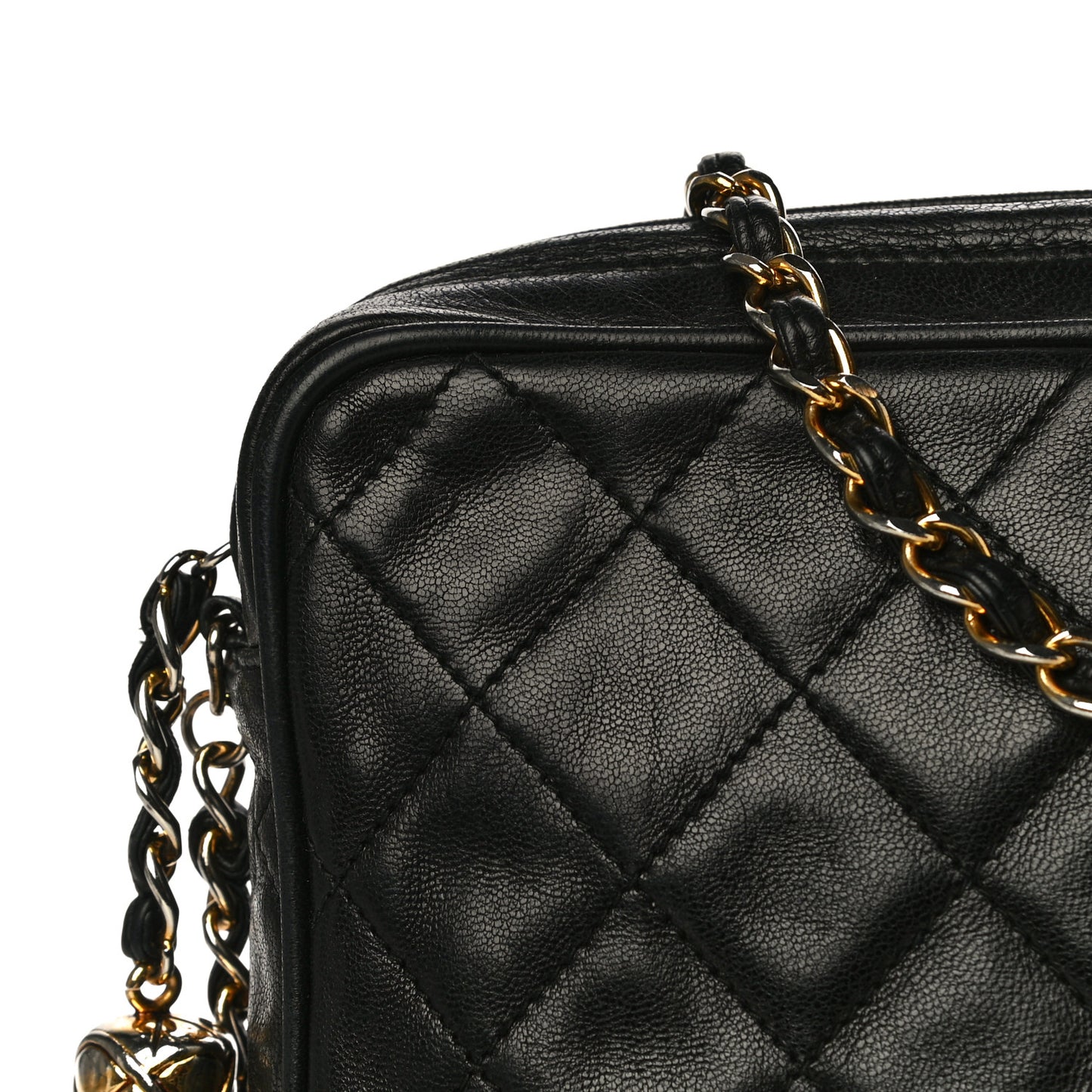 Lambskin Quilted CC Tassel Camera Case Black