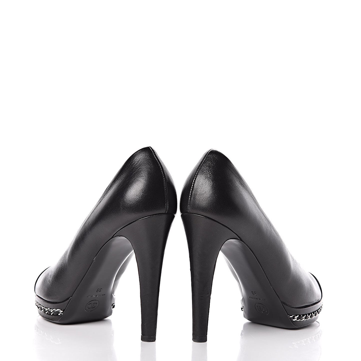 Lambskin CC Cap Toe Platform Chain Pumps 39 Black