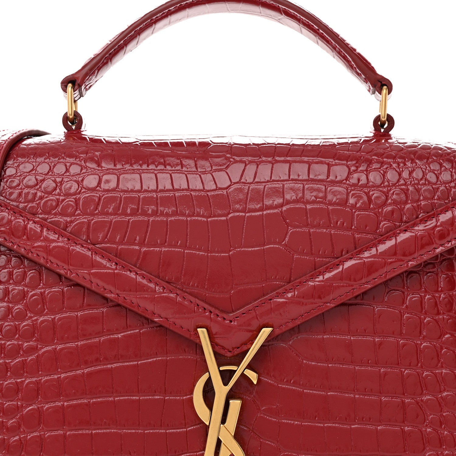 Saint Laurent Calfskin Crocodile Embossed Mini Classic Monogram Cassandra Top Handle Red 8 of 10